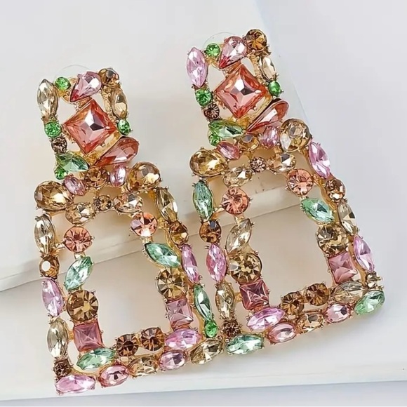 Multi Color Rhinestone Earrings - Picture 3 of 5